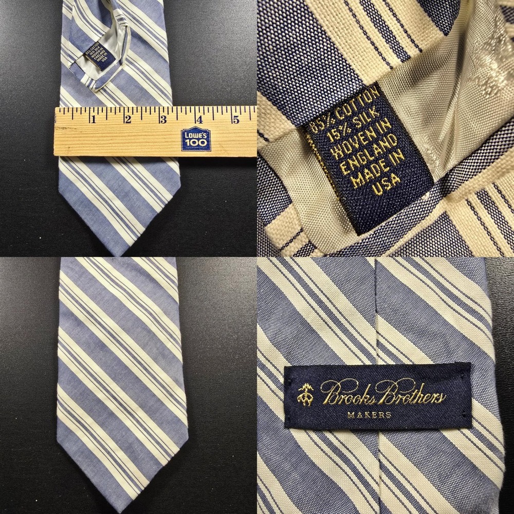 Brooks Brothers Tie Mens Regular Blue White Striped Cotton Silk Repp Made in USA